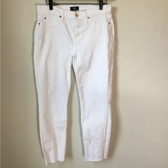 7 for Mankind White Roxanne Ankle With Raw Hem Jeans - Picture 1 of 10